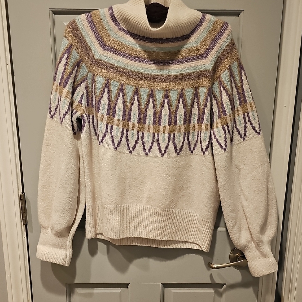Design 365 Sweater Multicolor Turtleneck Fair Isle Oversized Large Women Mock